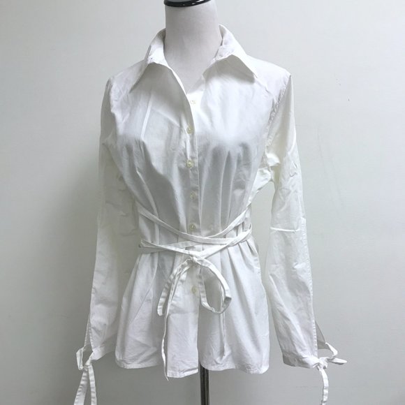 Anne Fontaine white button up wrap tie long sleeve shirt top made in France 4 - Picture 1 of 8
